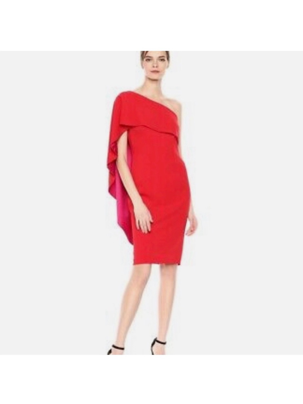 Carmen Marc Valvo One-Shoulder Red Cocktail Dress